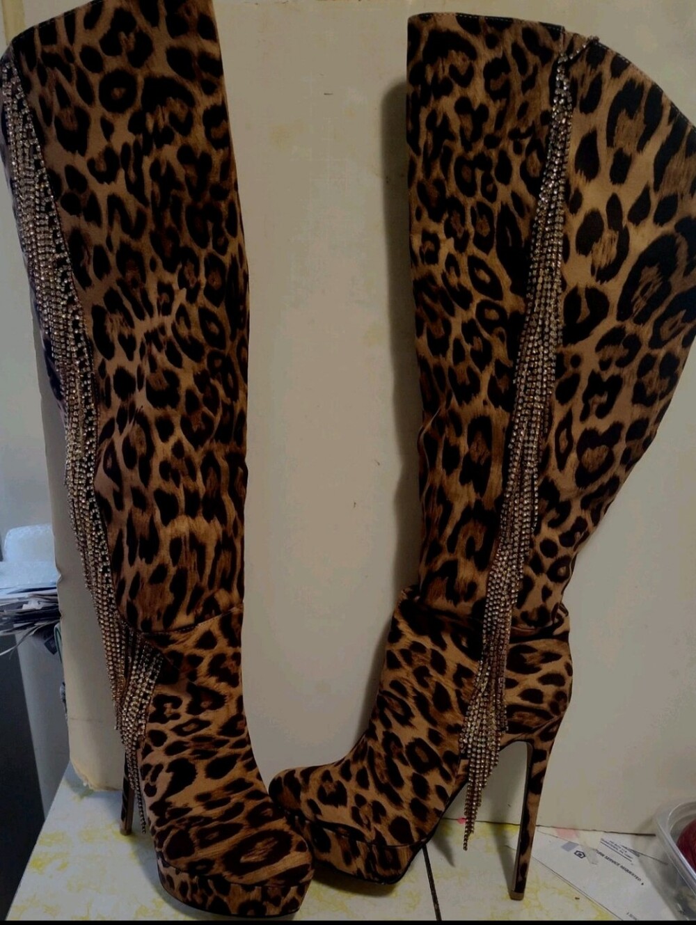 Shoedazzle Suede Leopard Print Knee High Boots Size 10